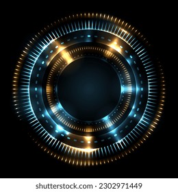 Abstract luminous round frame. Glowing disk with bright reflection. Portal with light effect.