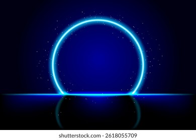 Abstract luminous teleportation portal made of glowing circle and sparkles with blue radiance. Perfect for sci-fi, fantasy, or tech-themed projects. Blue tech fantastic game portal with light effect.