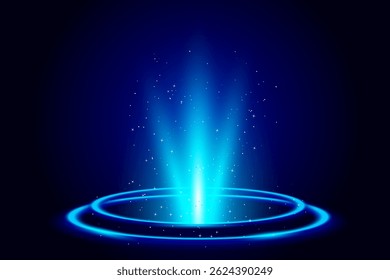 Abstract luminous teleportation portal made of glowing circle and sparkles with blue radiance. Perfect for sci-fi, fantasy, or tech-themed projects. Blue tech fantastic game portal with light effect.
