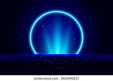 Abstract luminous teleportation portal made of glowing circle and sparkles with blue radiance. Perfect for sci-fi, fantasy, or tech-themed projects. Blue tech fantastic game portal with light effect.
