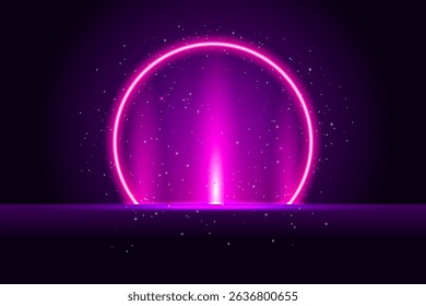 Abstract luminous teleportation portal made of glowing circle and sparkles with pink radiance. Perfect for sci-fi, fantasy, or tech-themed projects. Pink tech fantastic game portal with light effect.