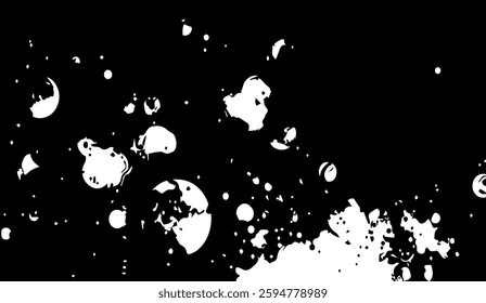 Abstract Lunar Landscape, A High-Contrast Minimalist Composition Depicting Stylized Celestial Bodies and Impact Debris Against a Starless Galactic Void