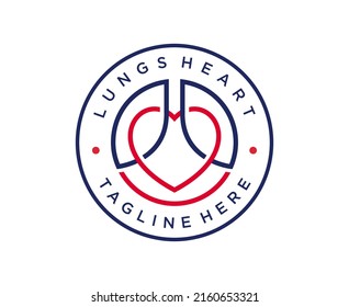 abstract lungs heart emblem badge logo design vector template 