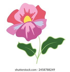 Abstractas flor exuberante en diseño plano. Los pétalos rojos, rosas y morados florecen. Ilustración vectorial aislada.