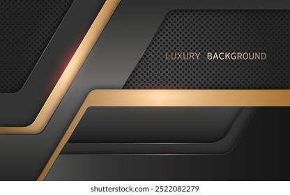 Abstract luxurious black background with geometric shapes and gold decoration