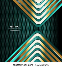 Abstract luxurious dark green background. Simple Combination of golden stripes with arrow patterns. Creative geometric shapes design