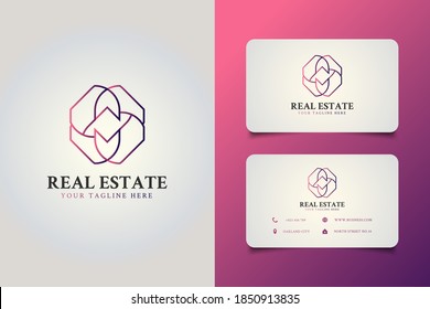 Resumen de flor geométrica de lujo en estilo lineal en concepto de gradiente elegante, adecuado para logotipos de hoteles, spa, cosméticos o empresas inmobiliarias