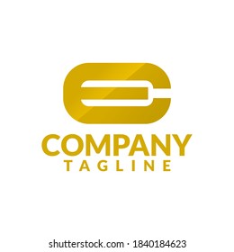 abstract luxurious letter E with a gold color logo