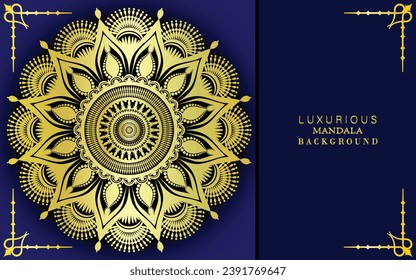 Abstract luxurious mandala art on a blue royal background, decoration element for invitation card design, wedding frame, royal invitation, luxury mandala art element vector art illustration
