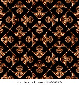 Abstract luxurious seamless pattern with bronze gradient decorative ornament on black background