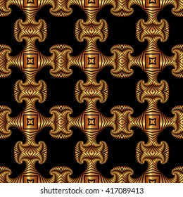 Abstract luxurious seamless pattern with fractal golden ornamental elements on black background