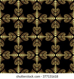 Abstract luxurious seamless pattern with golden decorative ornament on black background