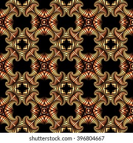 Abstract luxurious seamless pattern with golden and copper decorative ornament on black background