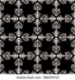 Abstract luxurious seamless pattern with silver fractal decorative ornament on black background