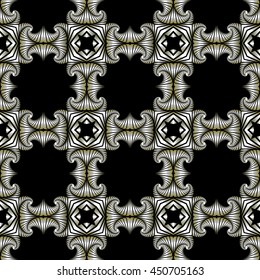Abstract luxurious seamless pattern with silver decorative elements on black background