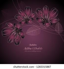 Abstract luxurious vintage floral background with shining tropical clivia flowers. Invitation to the wedding ceremony, congratulations.