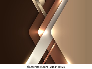 Abstract luxury 3D golden arrow with stripes and lighting effect on brown background. Vector illustration