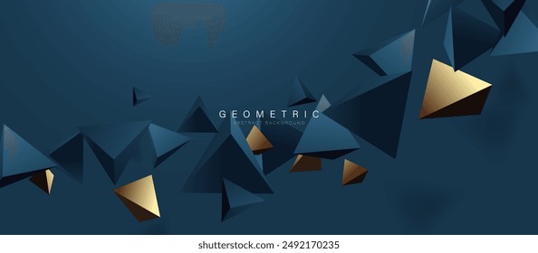 Abstractas de lujo 3d polígono caótico flotando sobre fondo azul oscuro. Alta tecnología digital futurista. Ilustración vectorial