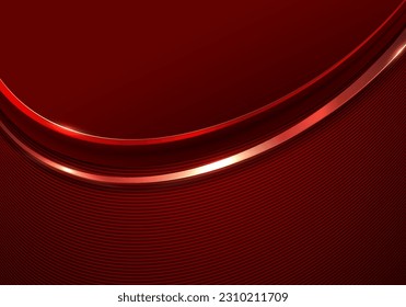 Resumen de formas lujosas y brillantes en 3D curvadas rojas con elementos de líneas estilo de corte de papel sobre fondo rojo. Ilustración del vector
