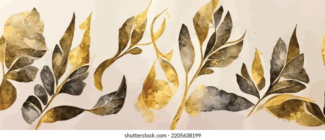 abstract luxury art background with tree leaves in gold