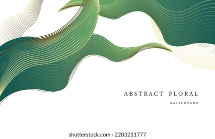 Abstract luxury art background with tropical leaves with gold line art elements. Botanical banner in watercolor style for decoration, print, wallpaper, interior design, textile.