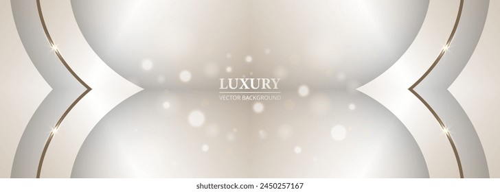 Abstract luxury background with 3D objects, golden lines, bokeh effect and sparkles. Elegant wide banner vector illustration