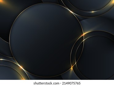Resumen de círculos azules de fondo de lujo con anillo dorado con efecto de iluminación. Ilustración del vector