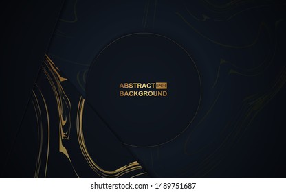 Abstract luxury background with dark blue overlap layers a combination with golden line decoration texture. Elegant and premium concept vector design for use element card, cover, banner, invitation