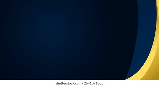 Abstract luxury background with dark blue and shiny gold curved lines, ideal for premium design, events