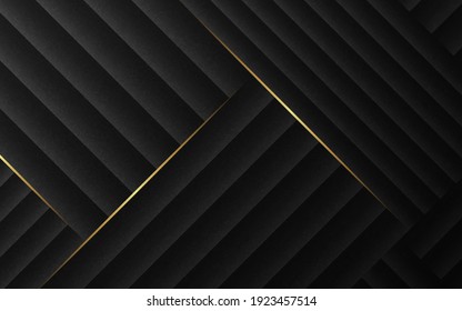 Resumen de los antecedentes de lujo. Líneas diagonales de oro sobre fondo de textura negra. Ilustración vectorial. 