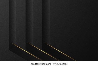 Abstract luxury background. Diagonal gold lines on black texture background. Vector illustration. 