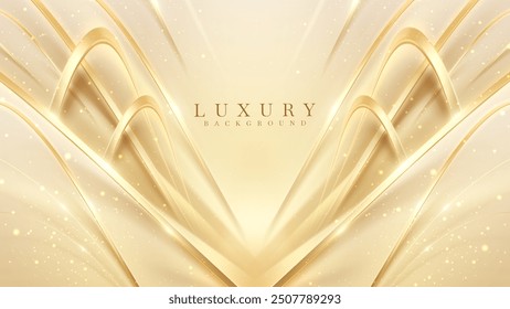 Abstract luxury background with elegant golden curve decoration and glittering light effect.