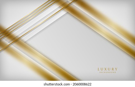 Resumen de los antecedentes de lujo. Elegantes capas de papel blanco con líneas diagonales doradas y efecto de desenfoque. Plantilla de diseño de portada moderna y plantilla de tarjeta de invitación.
