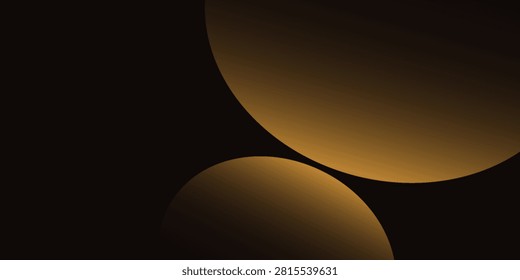 Abstract luxury background featuring smooth golden bronze gradient circular shapes on a dark black backdrop with copy space, eps10.
