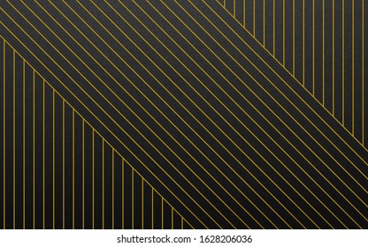 Abstract luxury background with geometric gold lines. Lines stripe pattern on black texture background