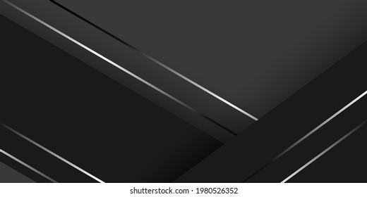 Abstract luxury background of geometric shapes with silver stripes. Dark black vector illustration.