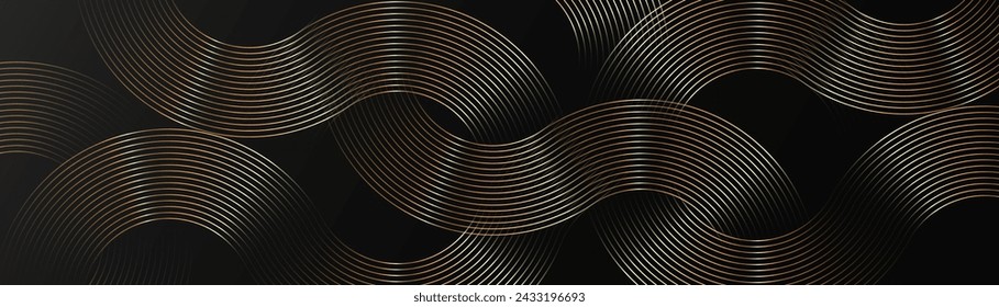 Abstract luxury background with gold glowing geometric connection lines. Modern minimal trendy shiny curve lines pattern. Vector illustration
