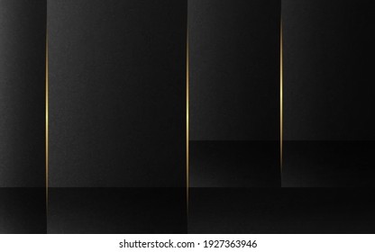 Resumen de los antecedentes de lujo. Líneas doradas sobre fondo de textura negra. Ilustración vectorial. 