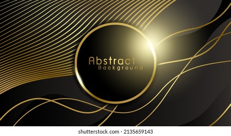 Resumen del fondo de lujo de la línea de onda dorada en la ilustración del vector de fondo negro