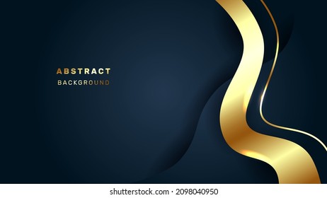 Abstract luxury background. Gold waves on navy backdrop