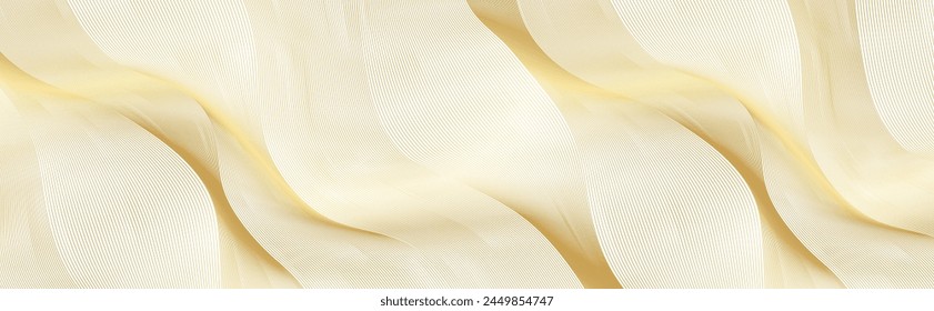 Abstract luxury background with gold wavy curve lines pattern (guilloche curves) in premium colors. Elegant vector golden diagonal striped texture template for banner, business card, headline backdrop