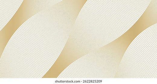 Abstract luxury background with gold wavy curve lines pattern (guilloche curves) in premium colors. Elegant vector golden diagonal striped texture template for banner, business card, headline backdrop