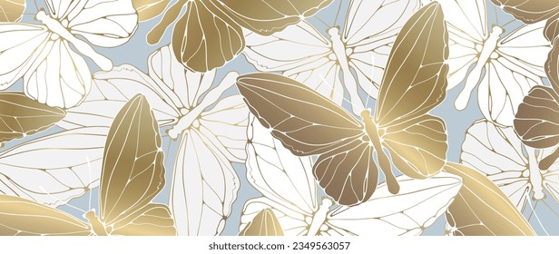 Abstract luxury background with golden butterflies. Gold background for decor, wallpapers, covers, cards and presentations