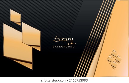 Abstract luxury background with golden rhombuses and rhythmic lines. Realistic template for banner, invitation, congratulations, headers. Vector illustration.