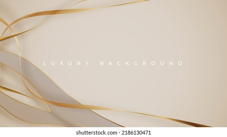 Abstract luxury background with golden wave lines, paper cut style. Soft color template with curve shape and gold lines. Premium design with space for text. Vector illustration