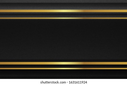 Abstract luxury background. Horizontal black and gold lines pattern on black texture background. Vector illustration. 