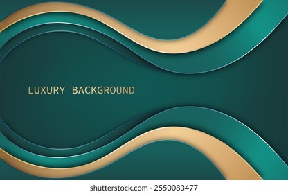 Abstractas fondo de lujo con ondas verdes y doradas superpuestas. Ilustración vectorial