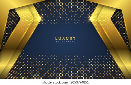 Abstrakter luxuriöser Hintergrund mit überlappenden Schichten auf dunklem Raum mit goldenem Glüheffekt