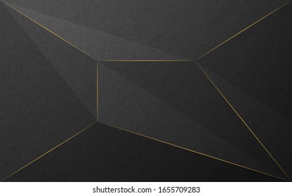 Abstract luxury background. Polygonal and gold lines on black texture background. Vector illustration. 