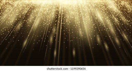 Abstract luxury background with rays of light and sparkling particles. Glow in the dark